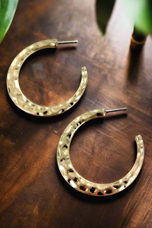 GOLDTONE HAMMERED HOOP EARRINGS