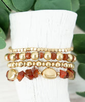 RUSTY RED CARNELIAN BEADED BRACELET SET