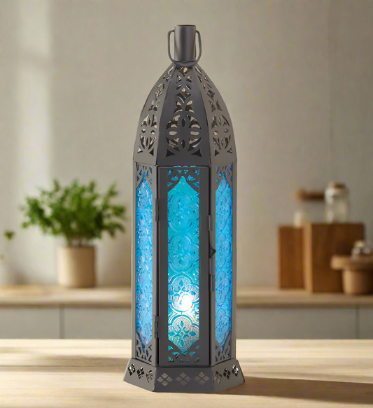 TALL FLORET BLUE CANDLE LANTERN