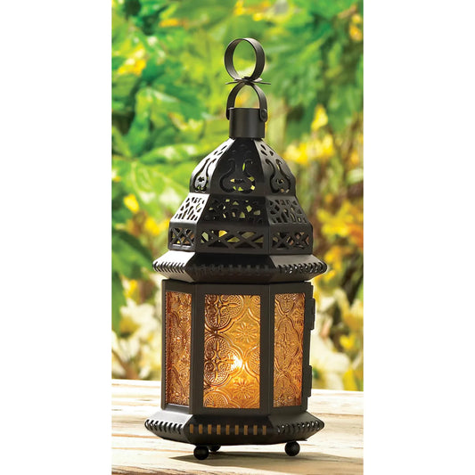 LARGE YELLOW GLASS MOROCCAN LANTERN