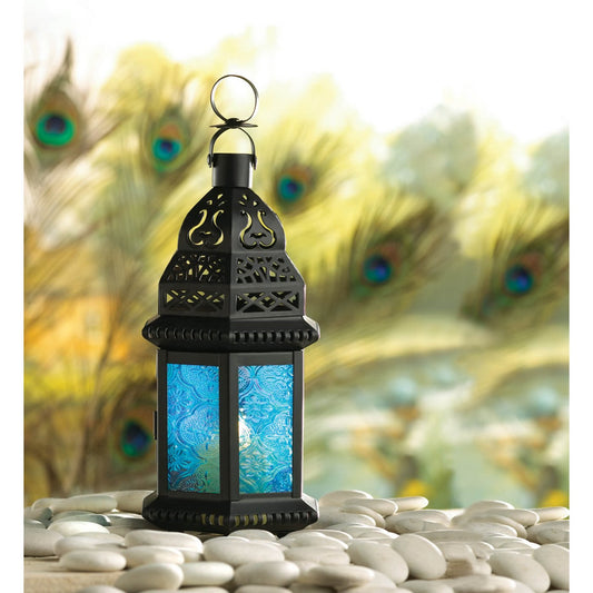 BLUE GLASS MOROCCAN STYLE LANTERN