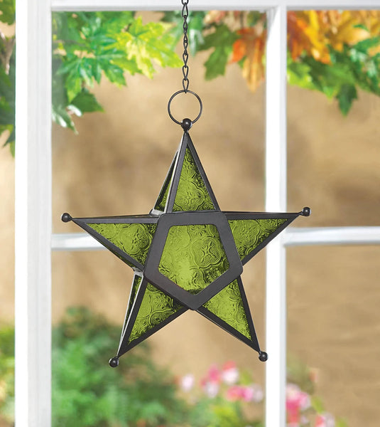 GREEN GLASS STAR LANTERN