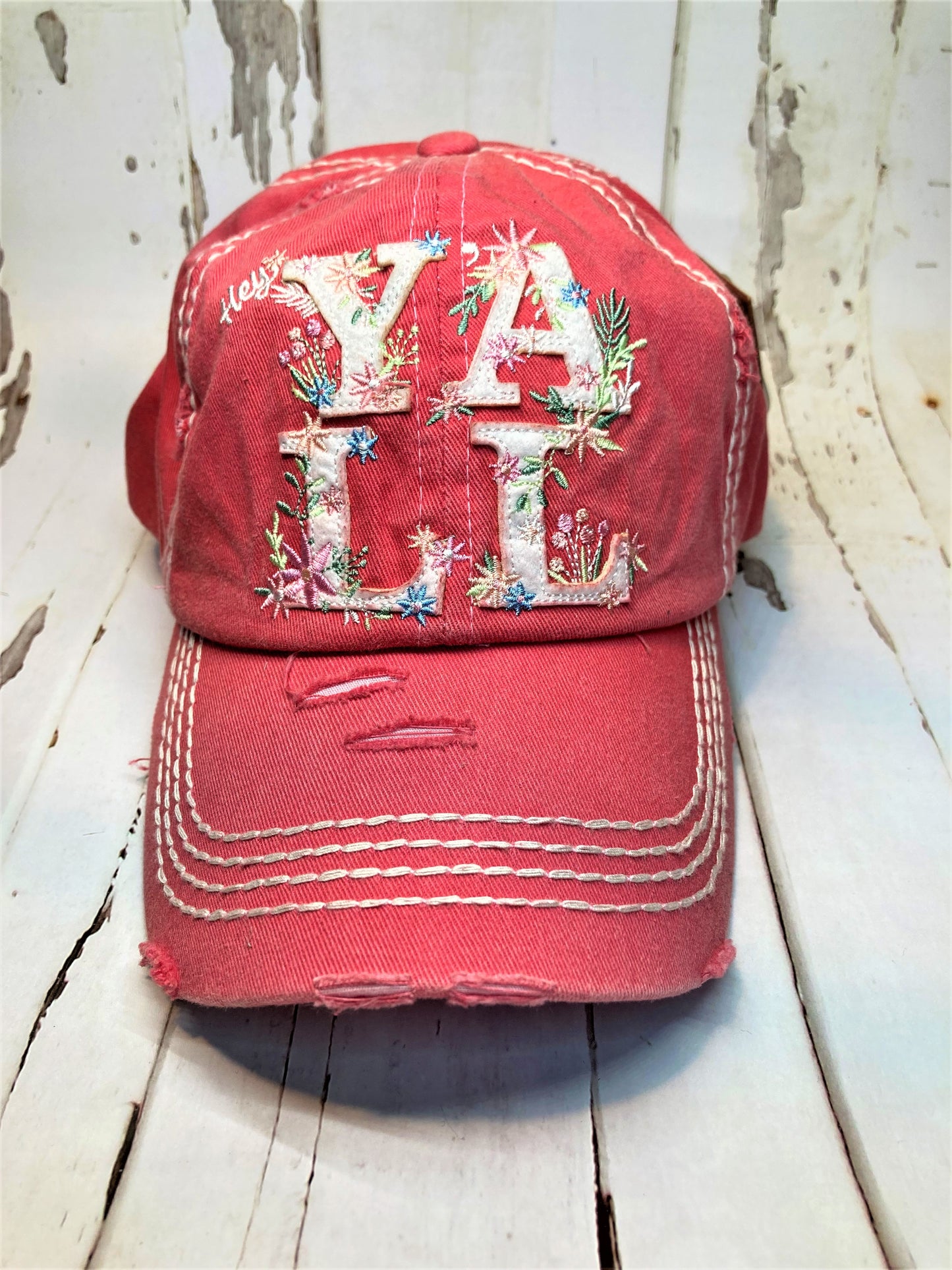 DISTRESSED PINK 'HEY YALL' CAP