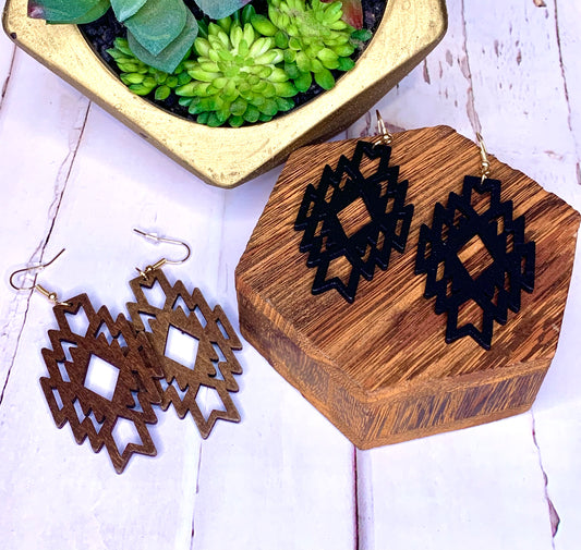 WOOD AZTEC DIAMOND EARRINGS