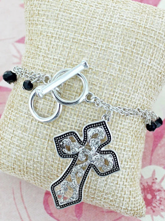 SIENA CRYSTAL SCROLL CROSS TOGGLE BRACELET