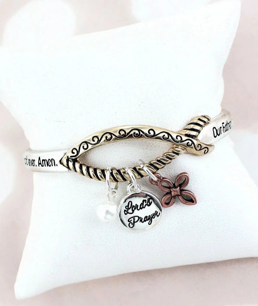 TRI-TONE LORD'S PRAYER ICHTHYS BRACELET