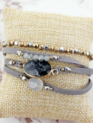 GRAY LEATHER MULTI-STRAND MAGNETIC BRACELET