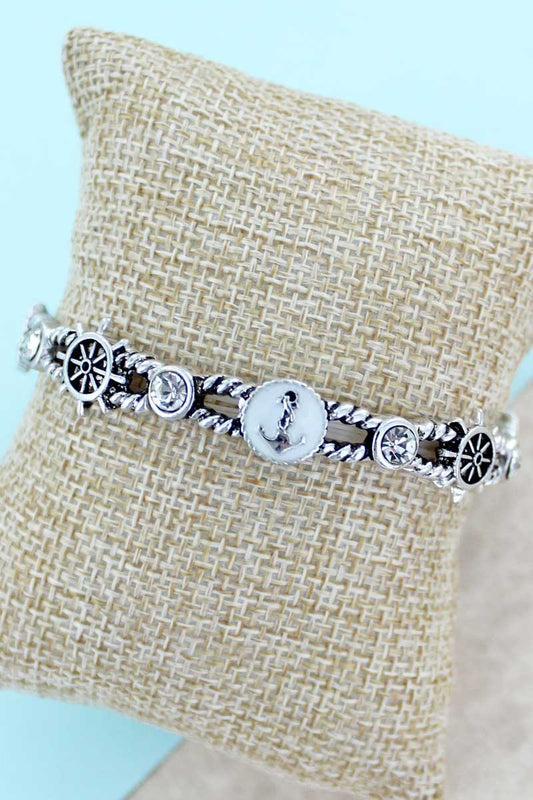 SILVERTONE NAUTICAL STRETCH BRACELET