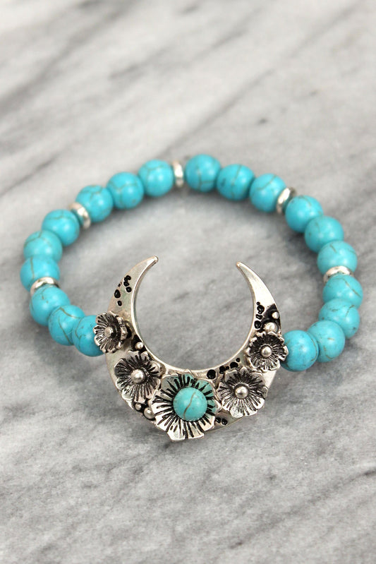 TURQUOISE BEAD SQUASH BLOSSOM STRETCH BRACELET