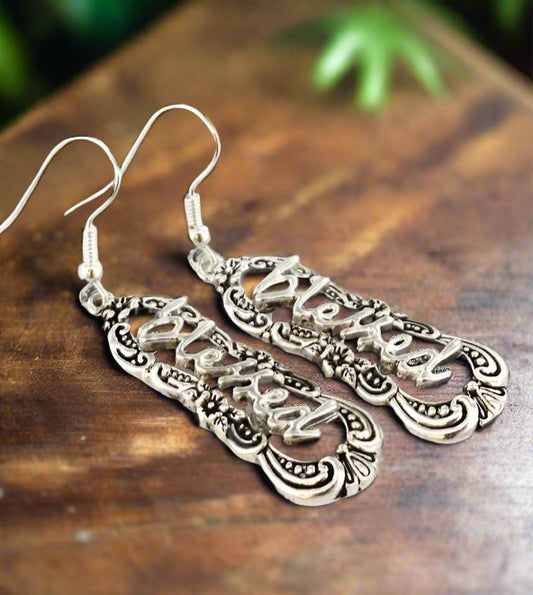 "Blessed" Floral Spoon Earrings