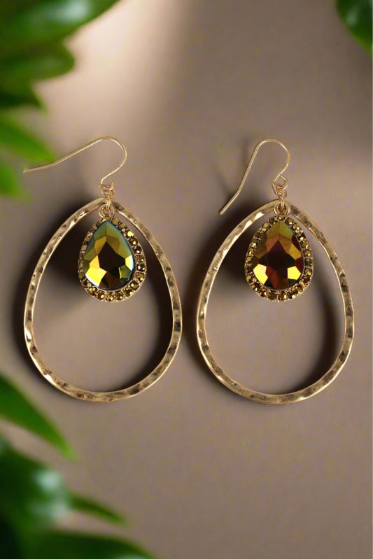 WORN GOLDTONE CRYSTAL TEARDROP EARRINGS