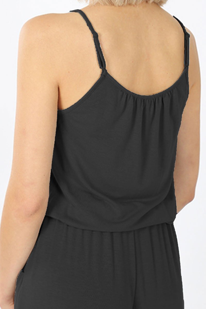 BLACK SPAGHETTI STRAP JUMPSUIT WITH POCKETS