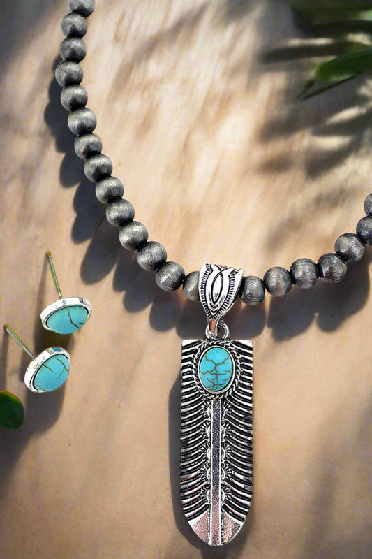 TURQUOISE TONGASS FEATHER PEARL SET