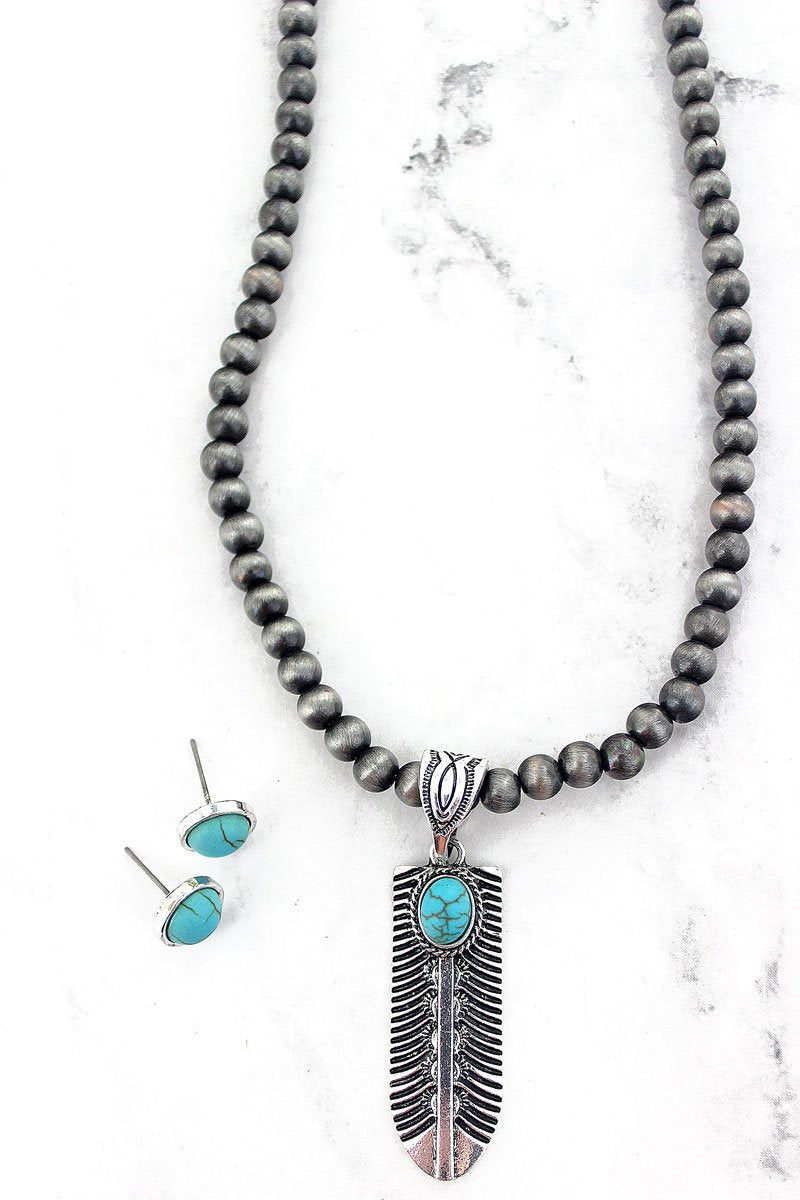 TURQUOISE TONGASS FEATHER PEARL SET