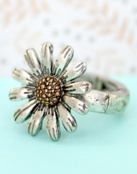 Burnished Silvertone Sunflower Ring