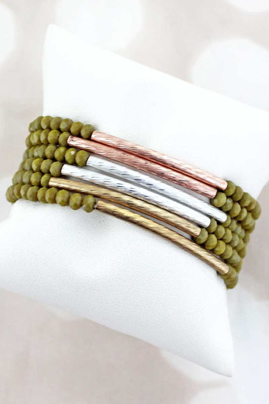 TRI-TONE BAR AND OLIVE BRACELET SET