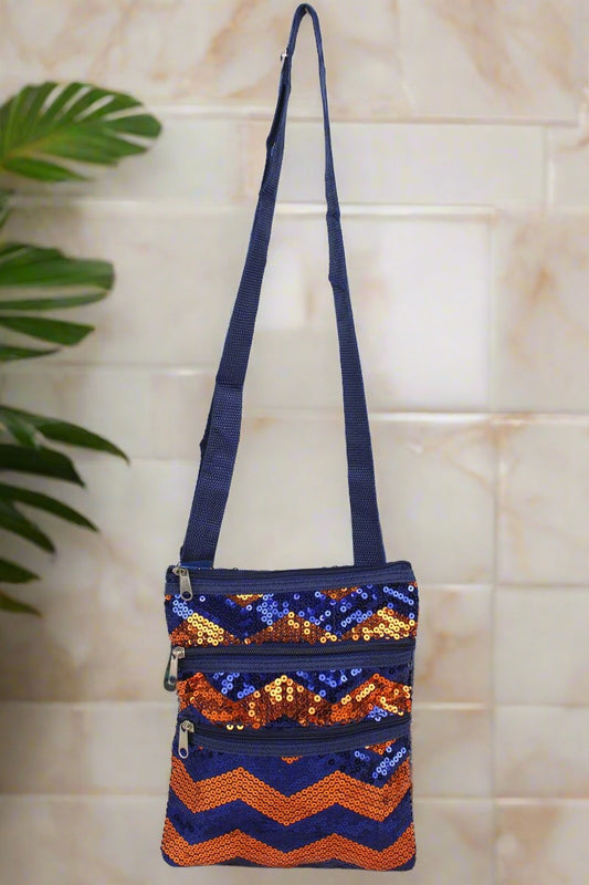 NAVY AND ORANGE CHEVRON BAG